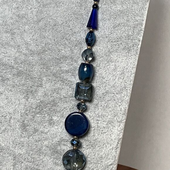 Stunning Art Glass Faceted Crystal Blue Gold Beaded Necklace 28” - Picture 5 of 7